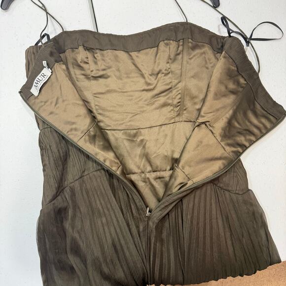 AMUR Sue Pleated Gown tie diy green spaghetti streps Size 2 - Picture 7 of 8